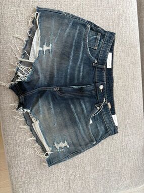 Zara Distressed Dark Blue Denim Jean Shorts